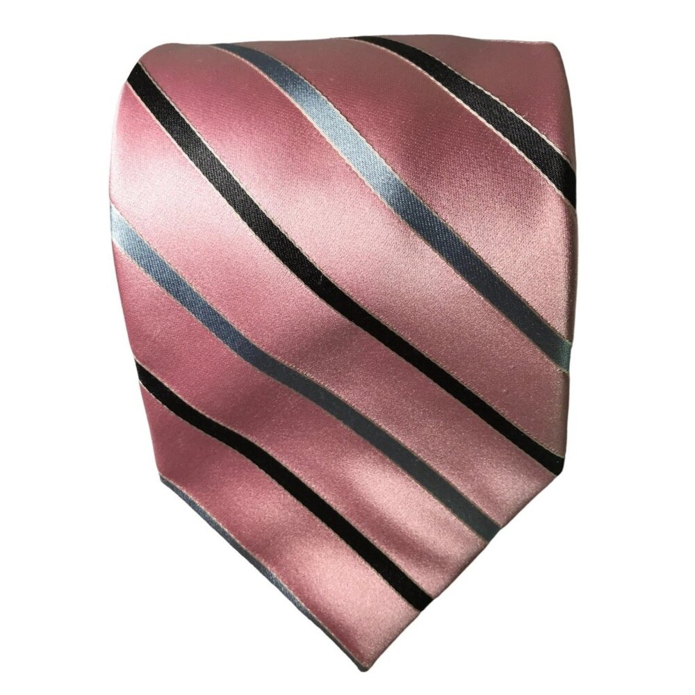 Nautica Silk Pink Striped Black Blue White Art Deco Swing Tie 60" Retro Street C